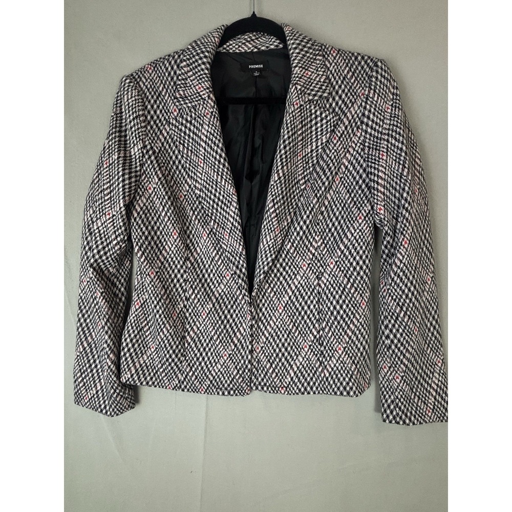Premise Womens Blazer Size 6 Houndstooth Black White Red Career‎ Jacket